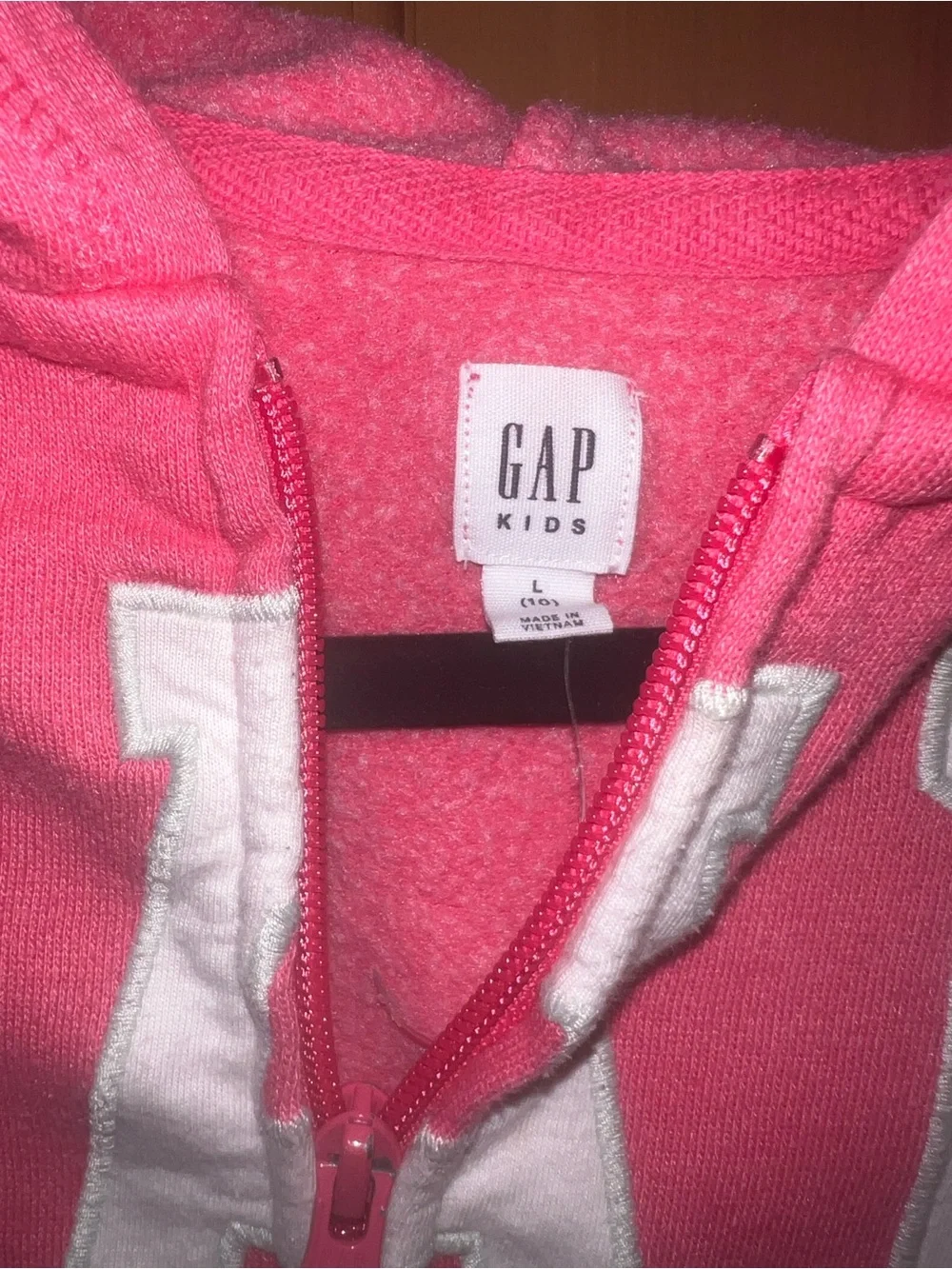 GAP Pink Zip Up Hoodie with Grey Outlined White GAP Logo